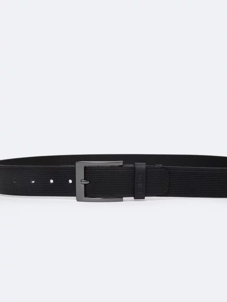 Genuine Leather Textured Belt with Metal Buckle | Black