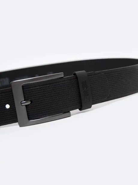 Genuine Leather Textured Belt with Metal Buckle | Black