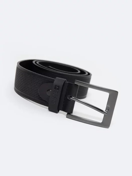 Genuine Leather Textured Belt with Metal Buckle | Black