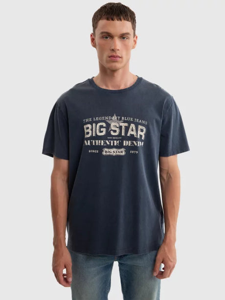 Vintage-Inspired T-Shirt with Distressed BIG STAR Authentic Denim | Dark Blue