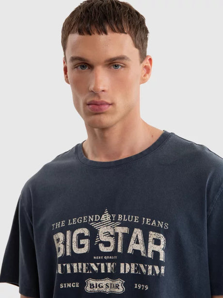 Vintage-Inspired T-Shirt with Distressed BIG STAR Authentic Denim | Dark Blue