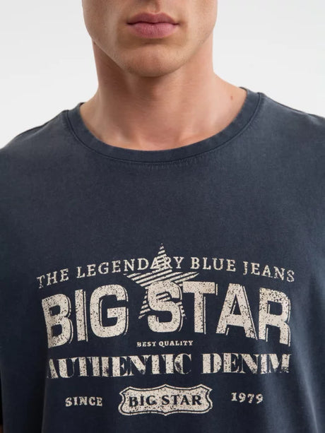 Vintage-Inspired T-Shirt with Distressed BIG STAR Authentic Denim | Dark Blue