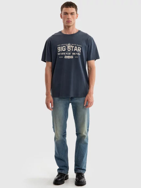 Vintage-Inspired T-Shirt with Distressed BIG STAR Authentic Denim | Dark Blue