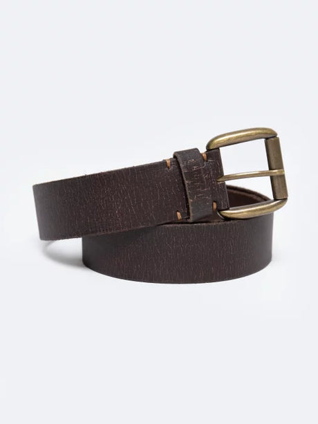 Vintage-Inspired Leather Belt with Brass Buckle | Brown