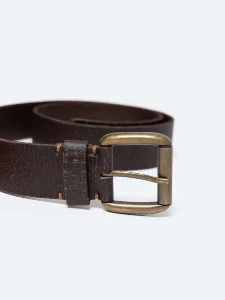 Vintage-Inspired Leather Belt with Brass Buckle | Brown