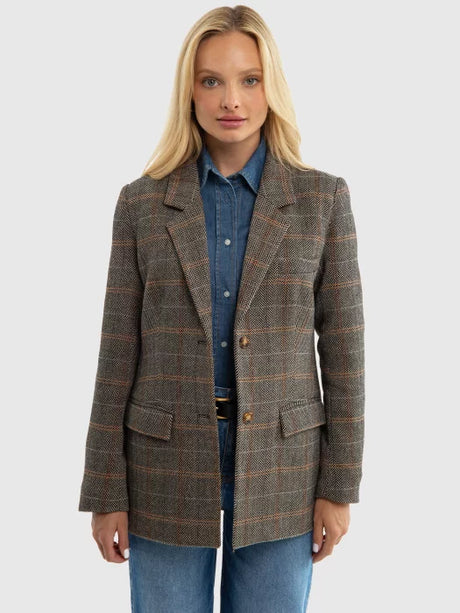 Stylish Classic Checkered Blazer Blend Wool | Checks Brown