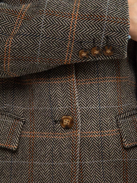 Stylish Classic Checkered Blazer Blend Wool | Checks Brown