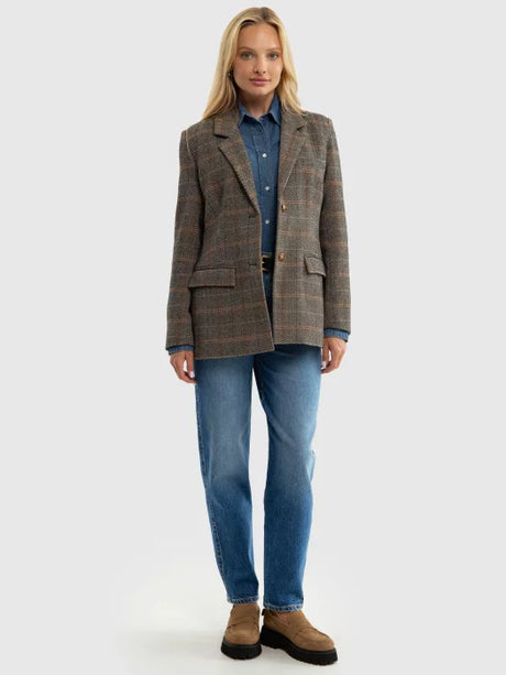 Stylish Classic Checkered Blazer Blend Wool | Checks Brown