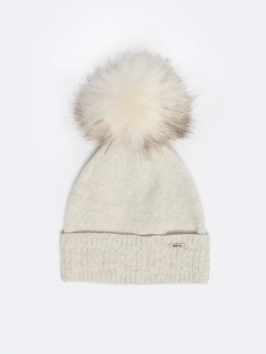 Faux Fur Pom-Pom Beanie | Light Beige