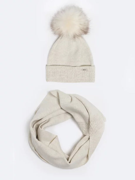 Faux Fur Pom-Pom Beanie | Light Beige