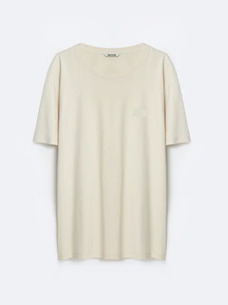 Casual T-Shirt with Minimalist Logo Patch | Beige