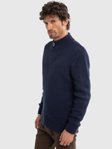 Textured Knit Zip Sweater | Navy