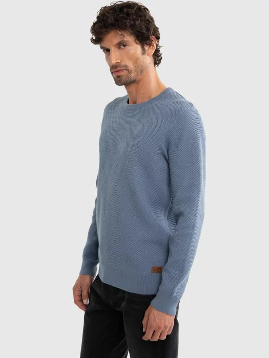 Textured Round-Neck Sweater | Light Blue