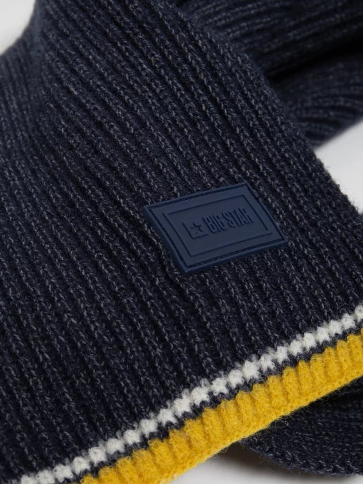 Knitted Scarf with Logo Patch | Navy