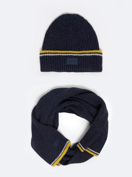 Knitted Beanie Hat with Striped Design | Navy