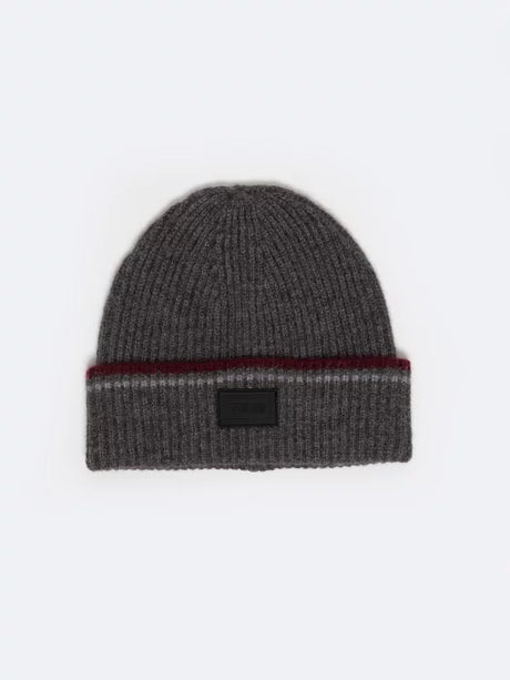 Knitted Beanie Hat with Striped Design | Dark Grey