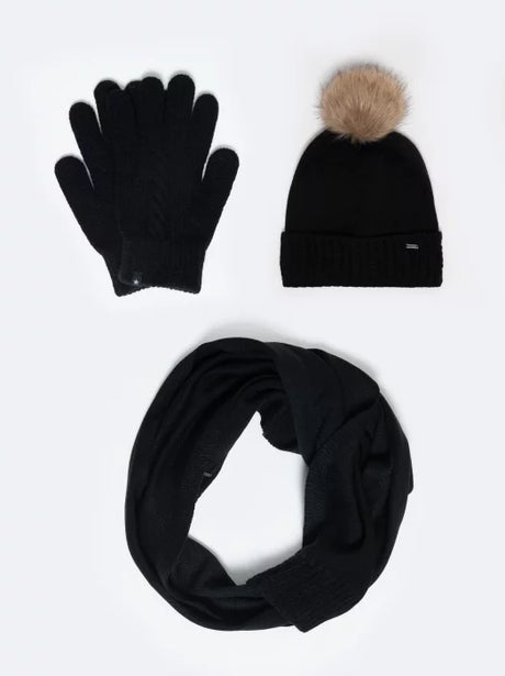 Pom-Pom Knit Beanie | Black