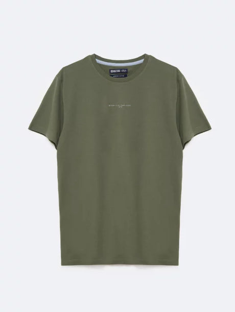 Round-Neck T-Shirt with Small Logo Detail | Kaki