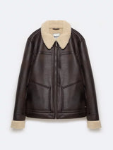 Faux Leather Jacket with Shearling Collar | Brown