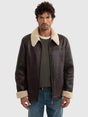 Faux Leather Jacket with Shearling Collar | Brown