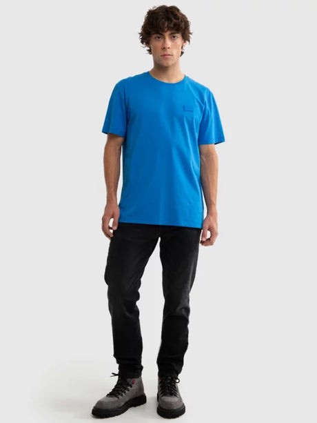 Casual T-Shirt with Minimalist Logo Patch | Blue