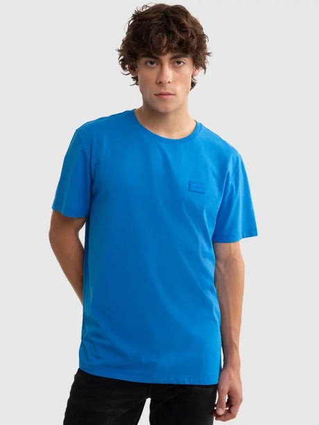 Casual T-Shirt with Minimalist Logo Patch | Blue