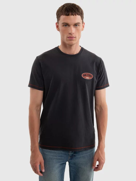 T-Shirt with Contrast Stitching and Retro Logo | Black