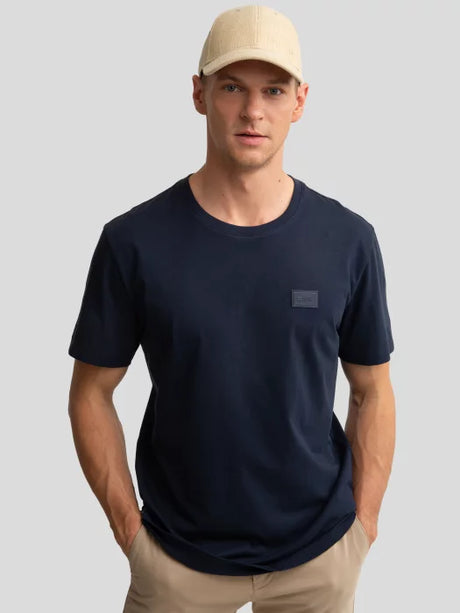 Casual T-Shirt with Minimalist Logo Patch | Navy