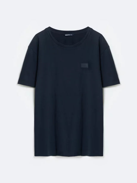 Casual T-Shirt with Minimalist Logo Patch | Navy