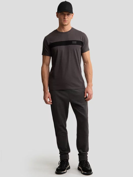 T-Shirt with Horizontal Stripe and Subtle Logo Patch | Dark Grey