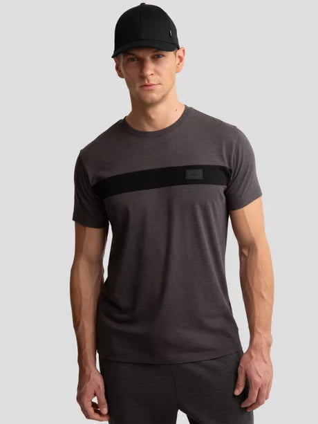 T-Shirt with Horizontal Stripe and Subtle Logo Patch | Dark Grey