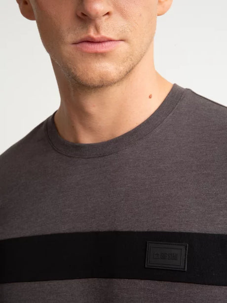 T-Shirt with Horizontal Stripe and Subtle Logo Patch | Dark Grey