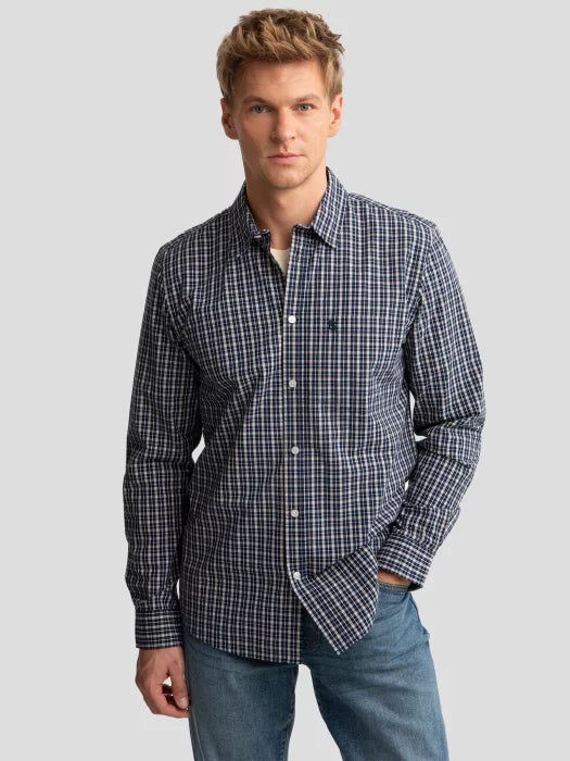 Classic Checkered Long-Sleeve Shirt | Navy - Beige Checks