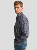 Classic Checkered Long-Sleeve Shirt | Navy - Beige Checks