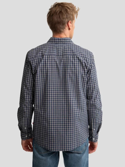 Classic Checkered Long-Sleeve Shirt | Navy - Beige Checks