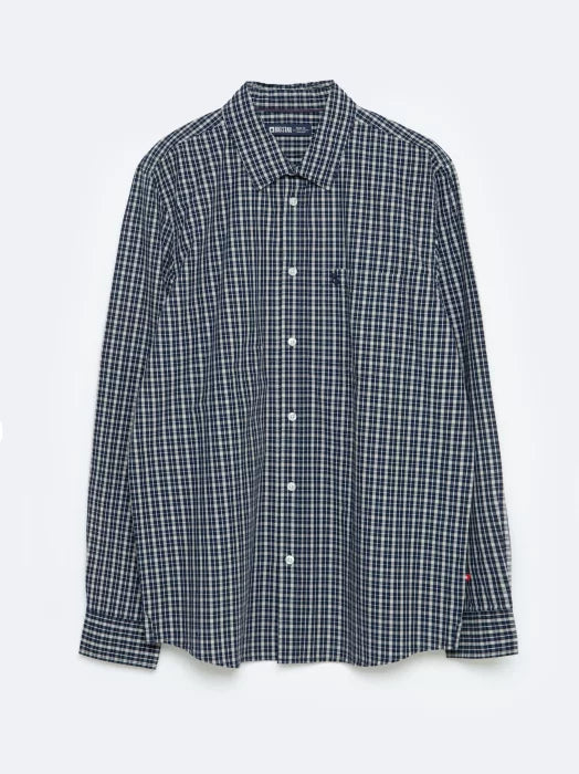 Classic Checkered Long-Sleeve Shirt | Navy - Beige Checks