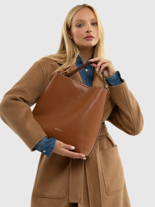 Leather Tote with Pouch | Brown