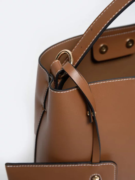 Leather Tote with Pouch | Brown