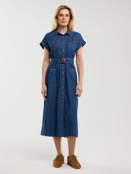 Midi Denim Dress | Navy Blue