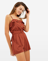 Buttonned Playsuit | Copper Brown