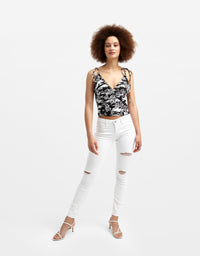 Tropical Crop Top | Black-Off White