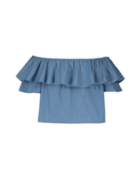 Ruffled Bardot Top | Denim-Bleu (EHU)