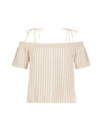 Bardot Crop Top | White-Multi Color