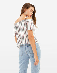 Bardot Crop Top | Black-Multi Color