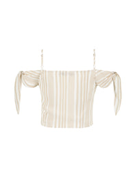 Button Front Crop Top | Indian Tan2-Off Whit