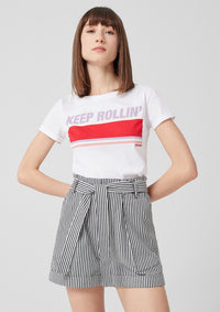 T.Shirt with Vintage Artwork | White Keep Rollin Print