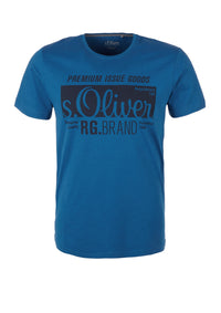 T.Shirt Basic with Label Print | Postcard Blue