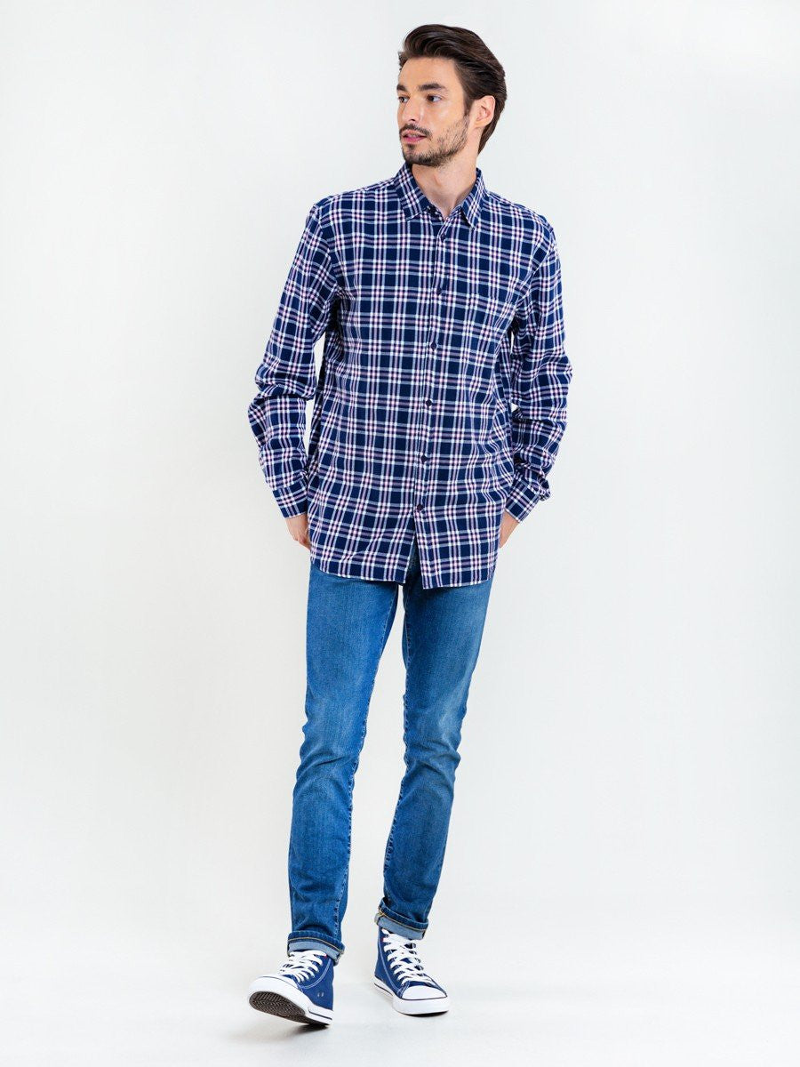 Shirt with Checks | Navy Blue