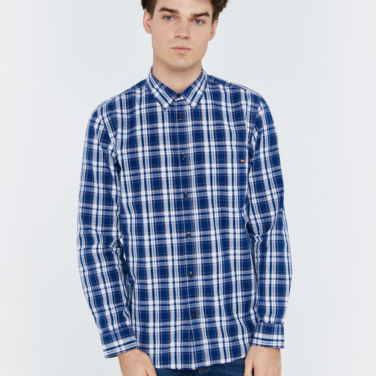 Shirt with Checks | Navy Blue