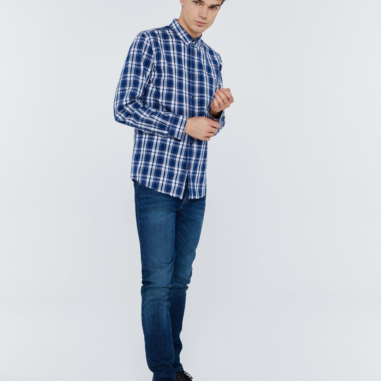 Shirt with Checks | Navy Blue